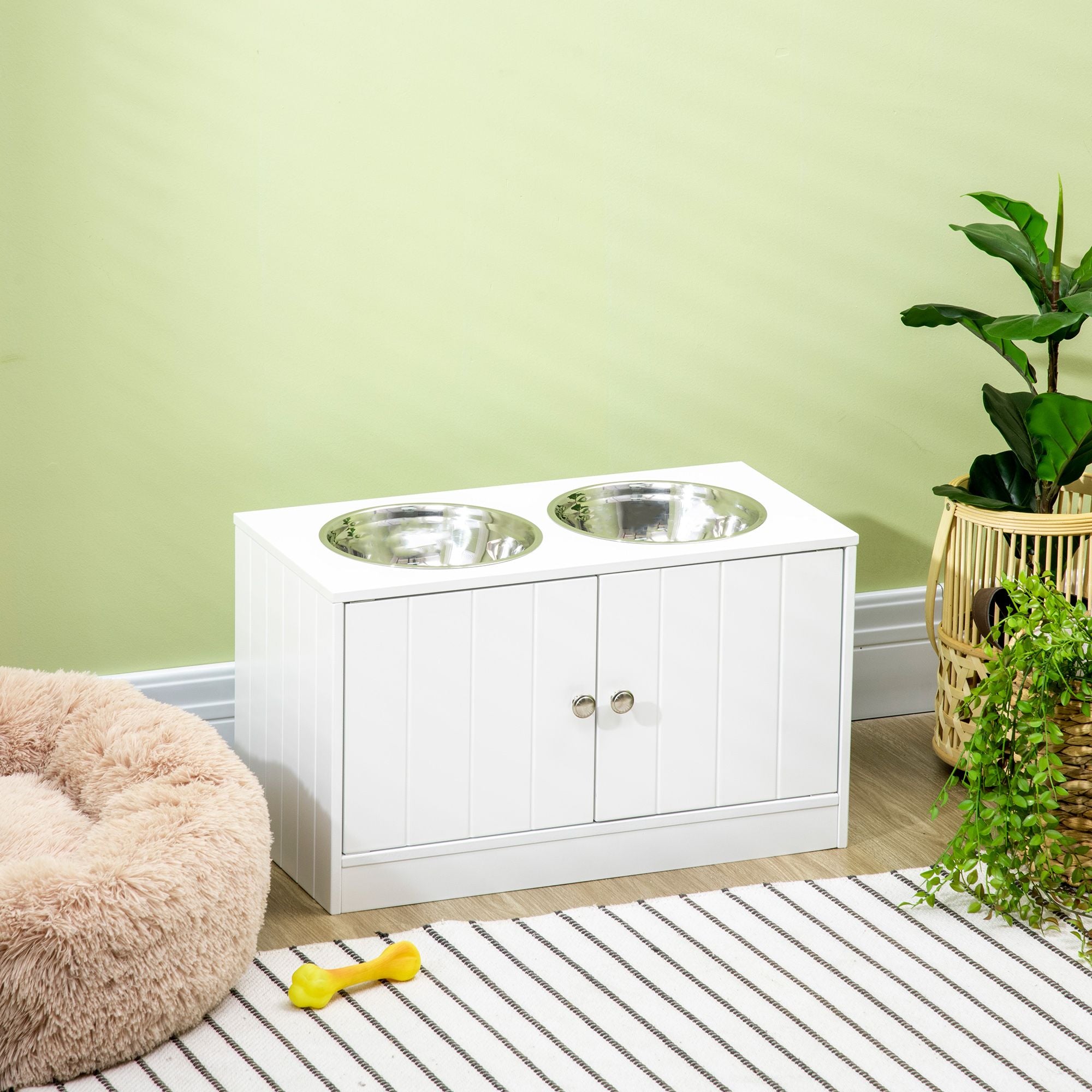 Elevate Your Dog's Mealtime with a Stylish Raised Feeder & Storage Cabinet