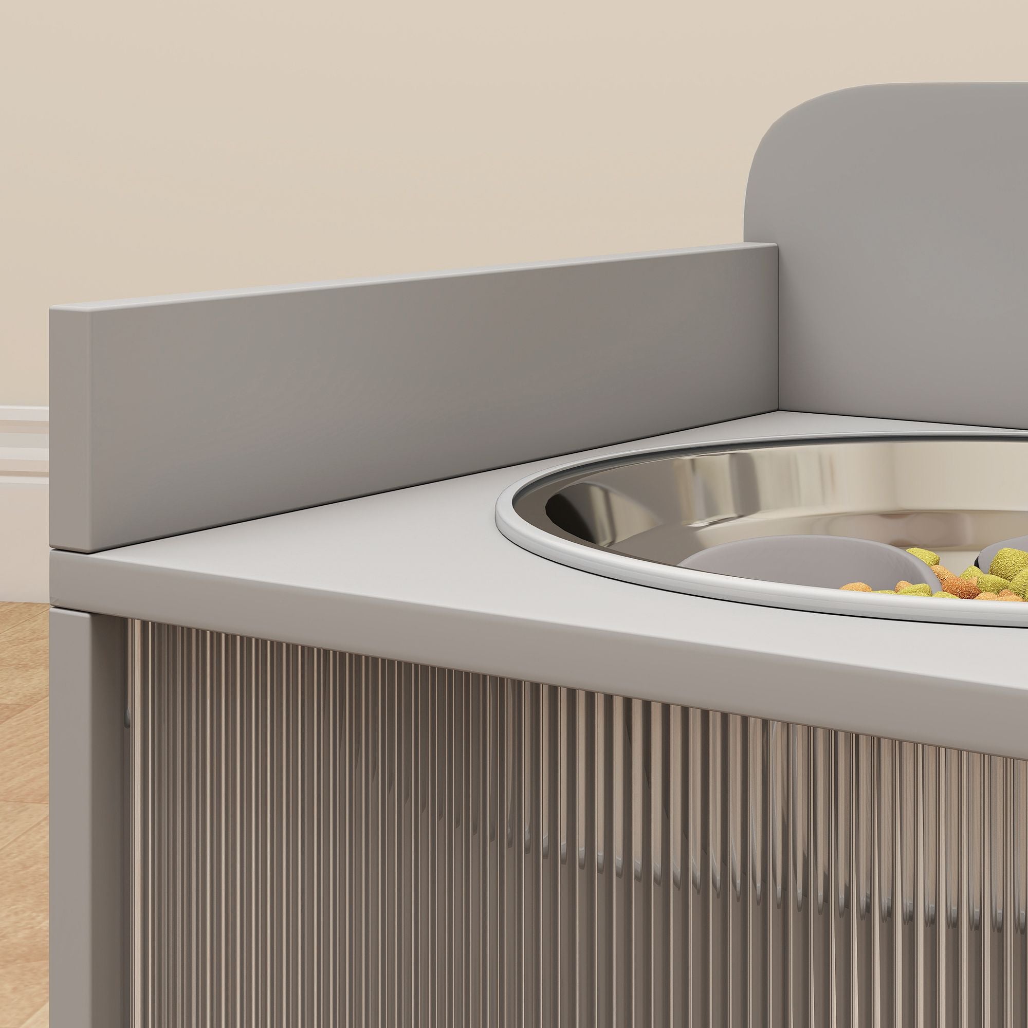 Elevated Dog Bowls with Storage, Raised Dog Bowl Stand with 2 Stainless Steel Bowl for Large Dogs, Gray