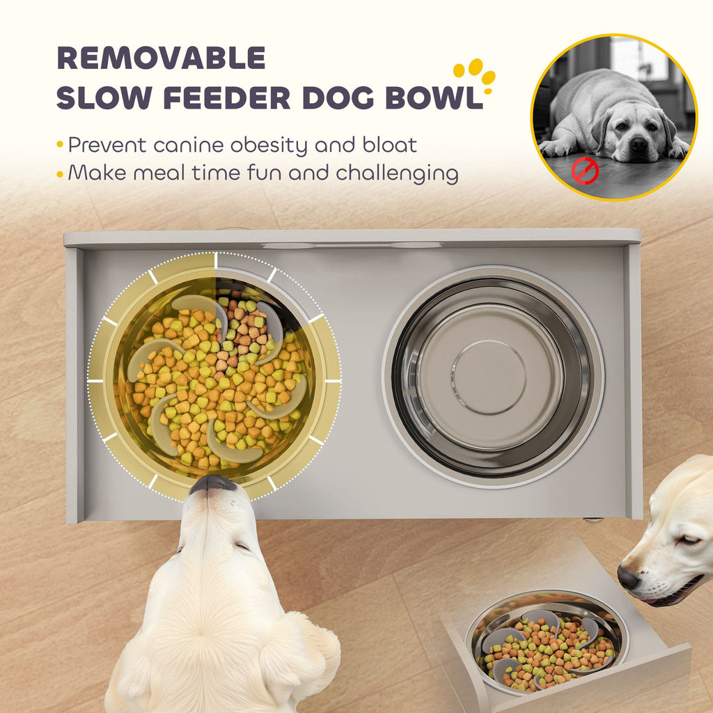 Elevated Dog Bowls with Storage, Raised Dog Bowl Stand with 2 Stainless Steel Bowl for Large Dogs, Gray