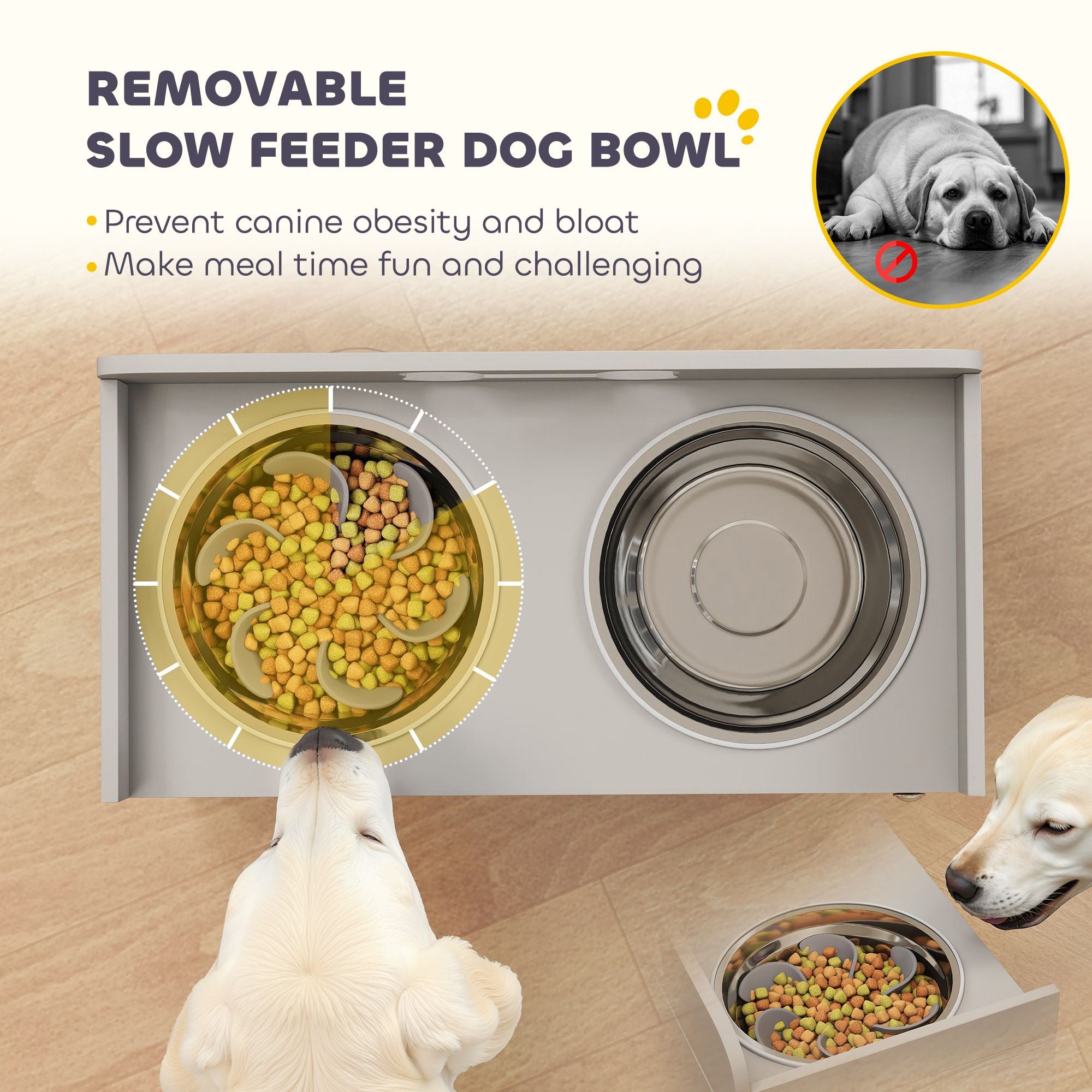 Elevated Dog Bowls with Storage, Raised Dog Bowl Stand with 2 Stainless Steel Bowl for Large Dogs, Gray
