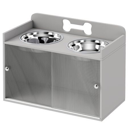 Elevated Dog Bowls with Storage, Raised Dog Bowl Stand with 2 Stainless Steel Bowl for Large Dogs, Gray