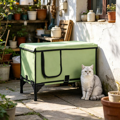 Elevated Heated Cat House with Secure 30W Heating Pad