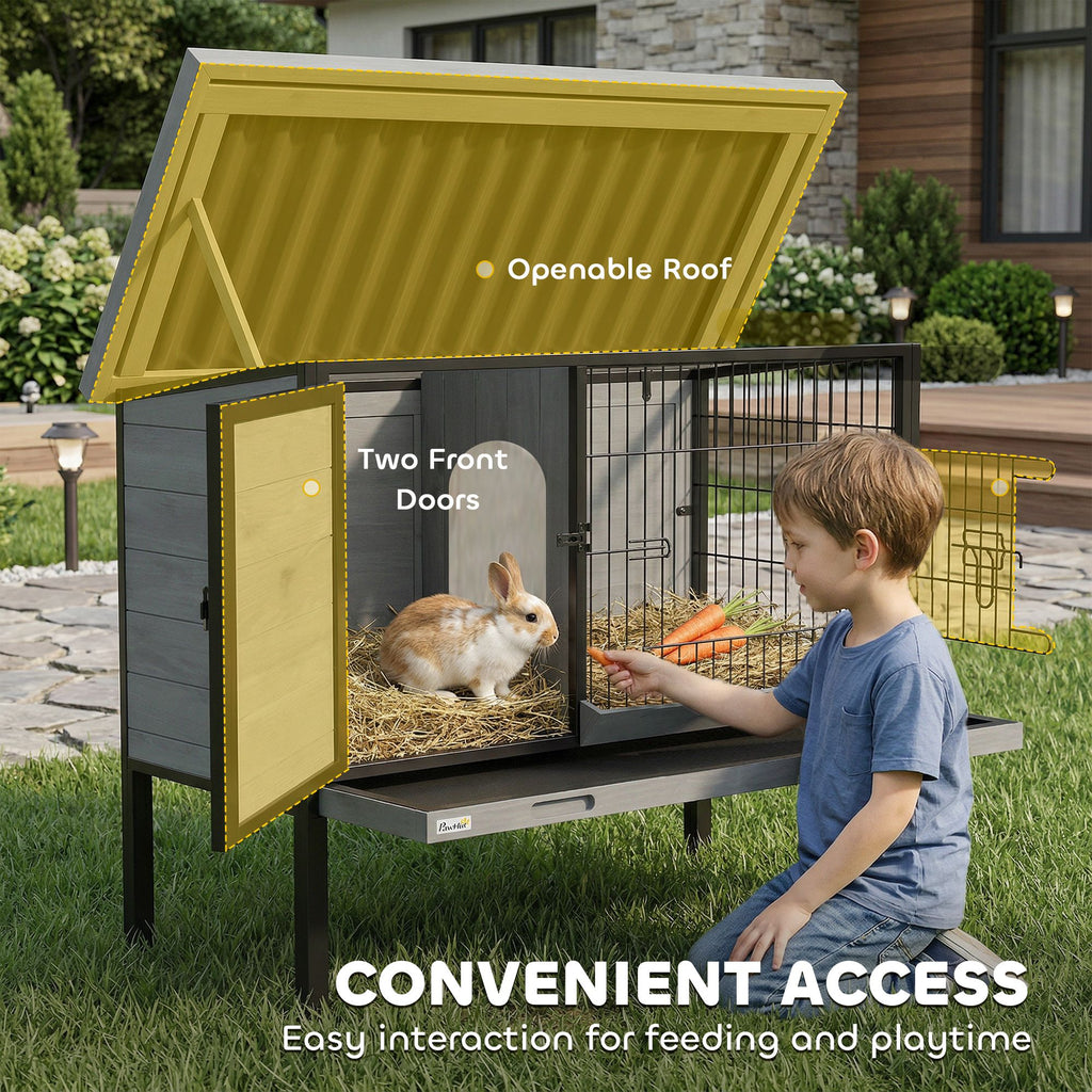 Secure & Easy-Clean Elevated Rabbit Hutch with Pull-Out Tray