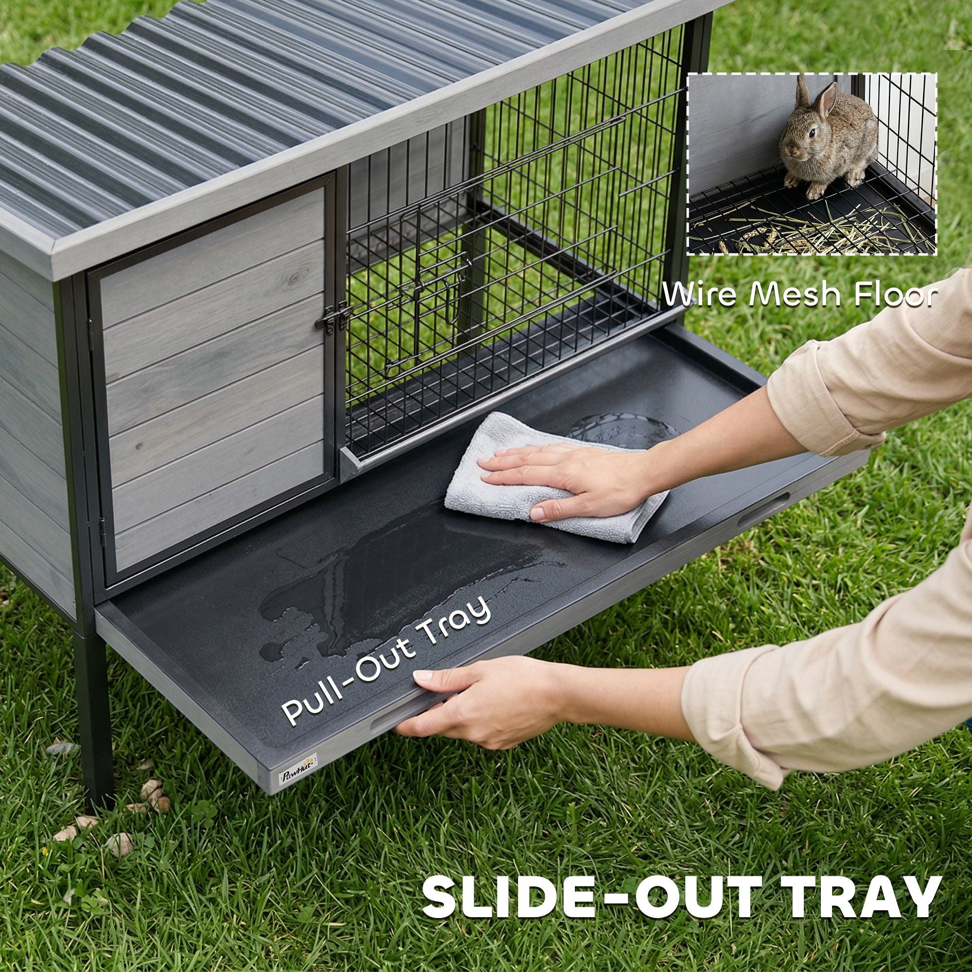 Secure & Easy-Clean Elevated Rabbit Hutch with Pull-Out Tray
