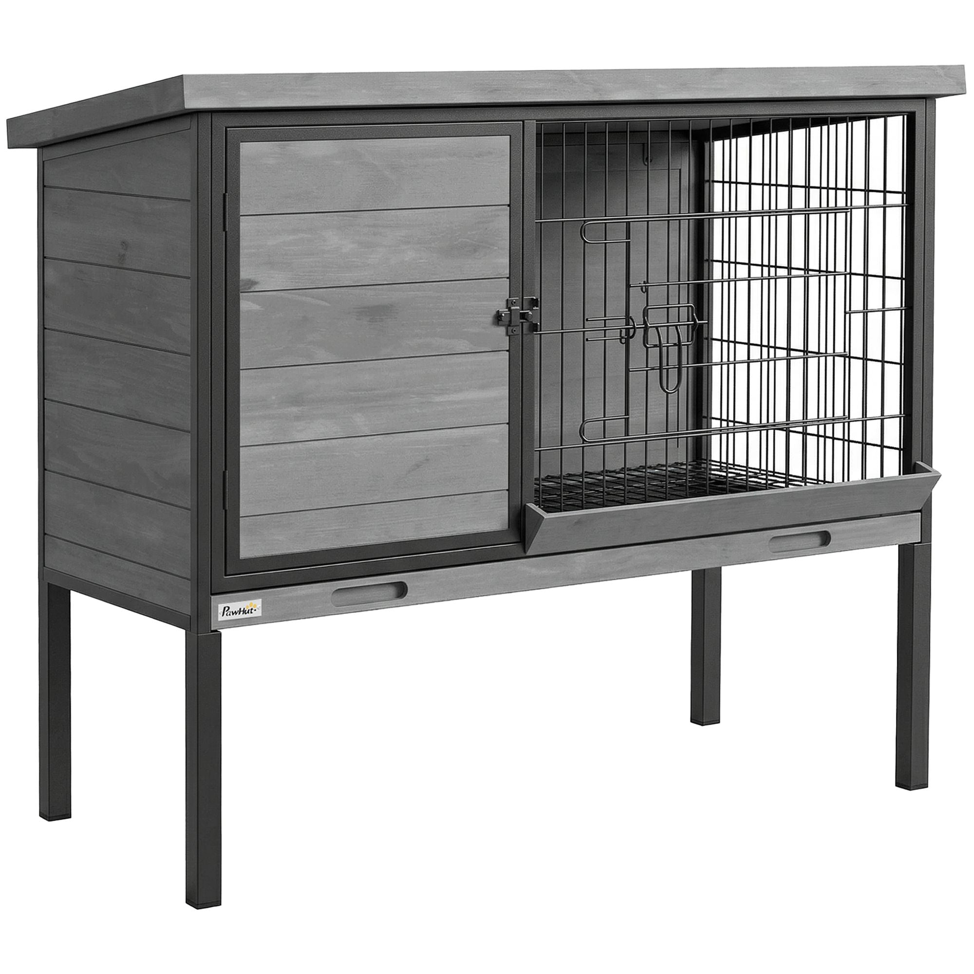 Secure & Easy-Clean Elevated Rabbit Hutch with Pull-Out Tray