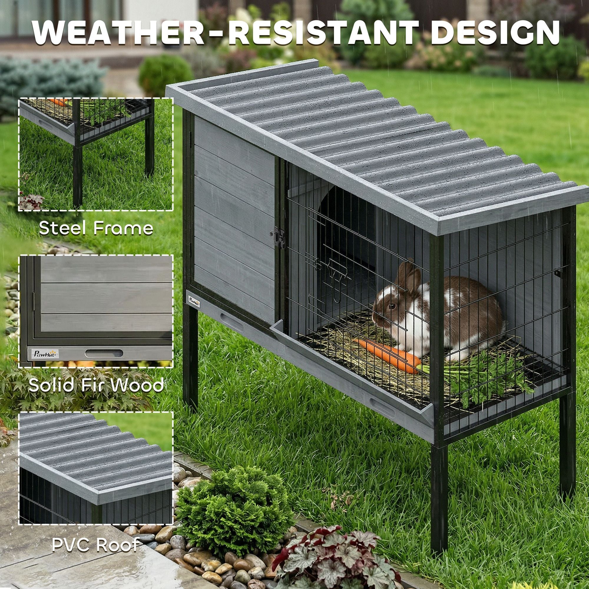 Secure & Easy-Clean Elevated Rabbit Hutch with Pull-Out Tray