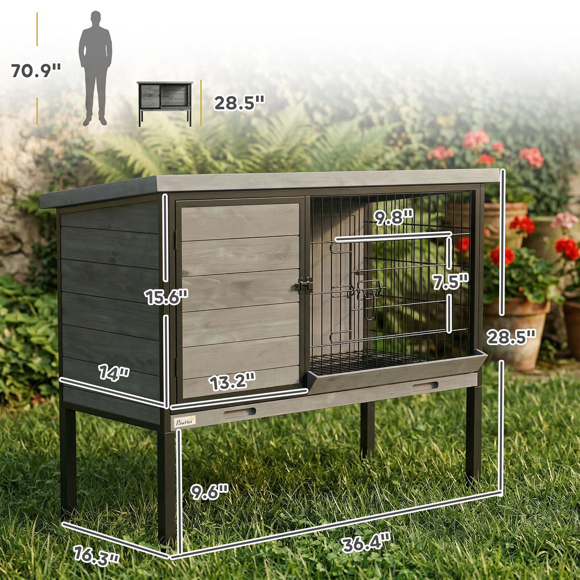 Secure & Easy-Clean Elevated Rabbit Hutch with Pull-Out Tray