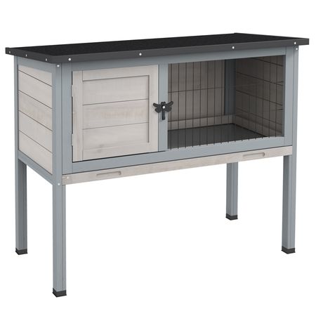 Elevated Rabbit Hutch with Hinged Asphalt Roof and Removable Tray