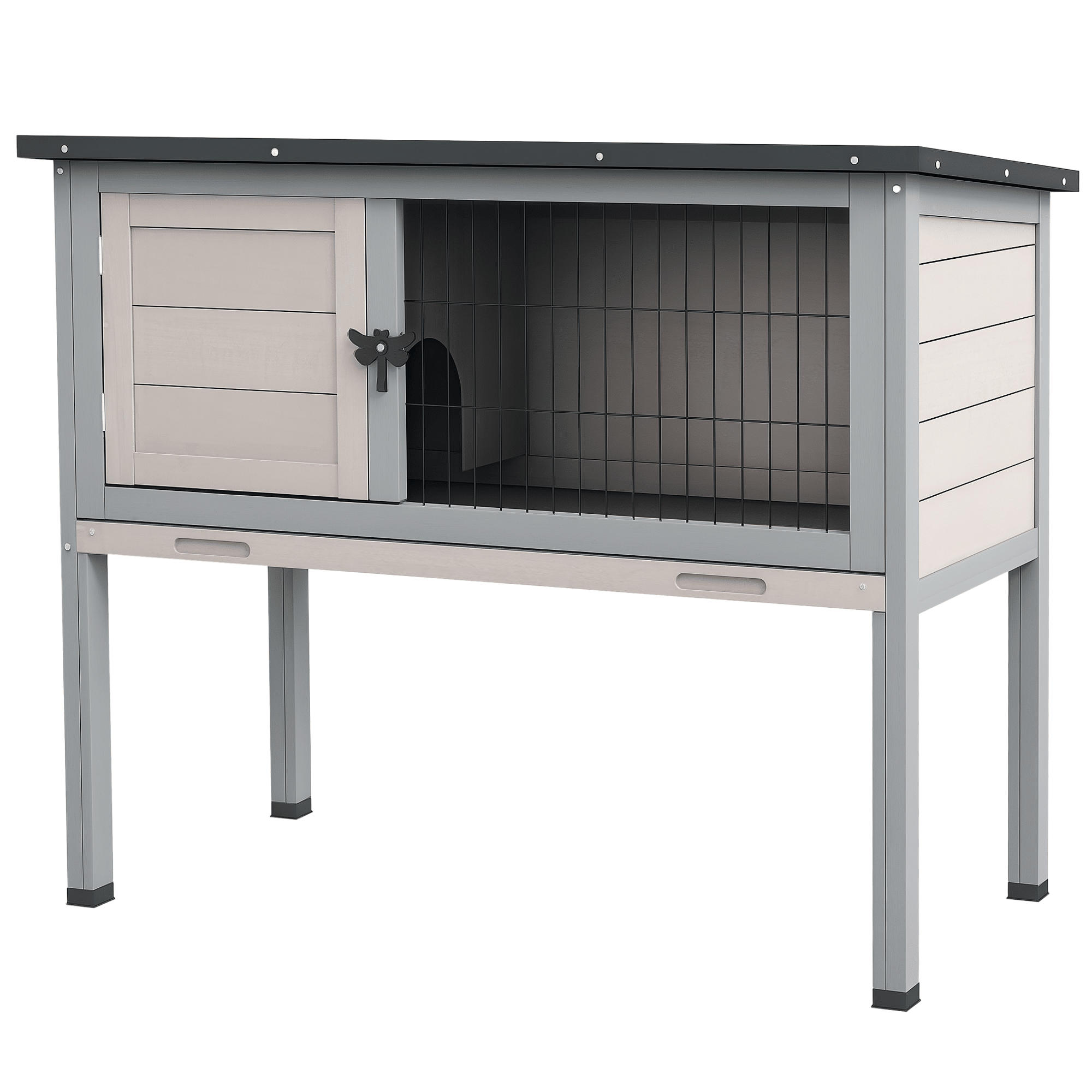 Elevated Rabbit Hutch with Hinged Asphalt Roof and Removable Tray