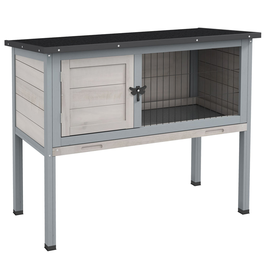 Elevated Rabbit Hutch with Hinged Asphalt Roof and Removable Tray