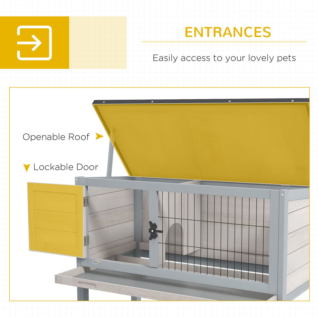 Elevated Rabbit Hutch with Hinged Asphalt Roof and Removable Tray