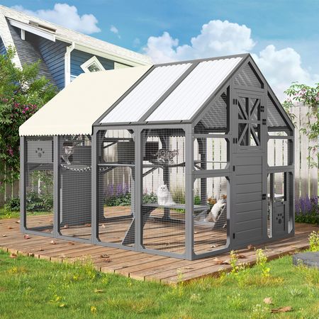 Extra Large Catio Outdoor Cat Enclosure with 7 Platforms and 2 Resting Boxes