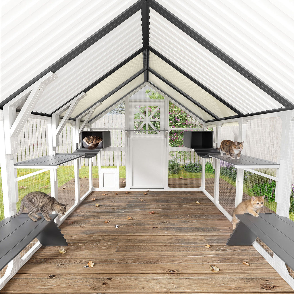 Extra Large Catio Outdoor Cat Enclosure with 7 Platforms and 2 Resting Boxes