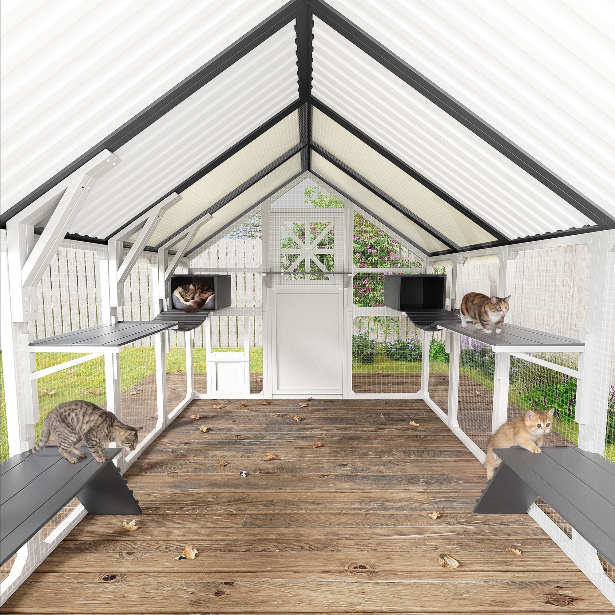 Extra Large Catio Outdoor Cat Enclosure with 7 Platforms and 2 Resting Boxes