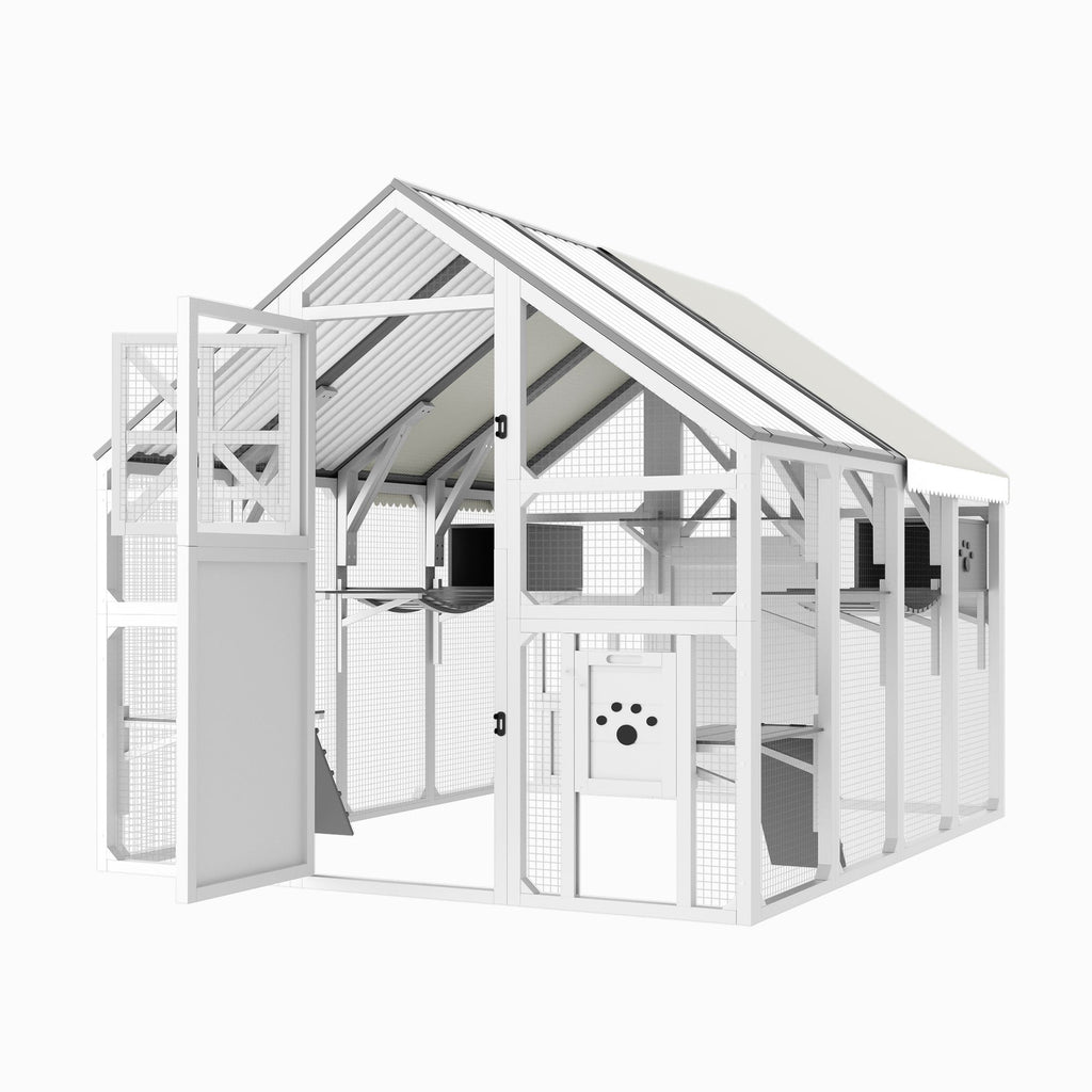 Extra Large Catio Outdoor Cat Enclosure with 7 Platforms and 2 Resting Boxes