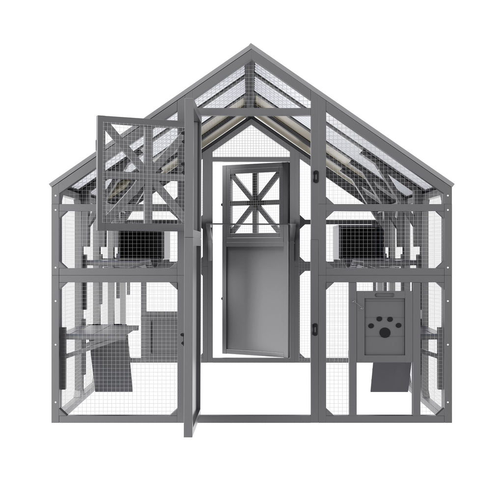 Extra Large Catio Outdoor Cat Enclosure with 7 Platforms and 2 Resting Boxes
