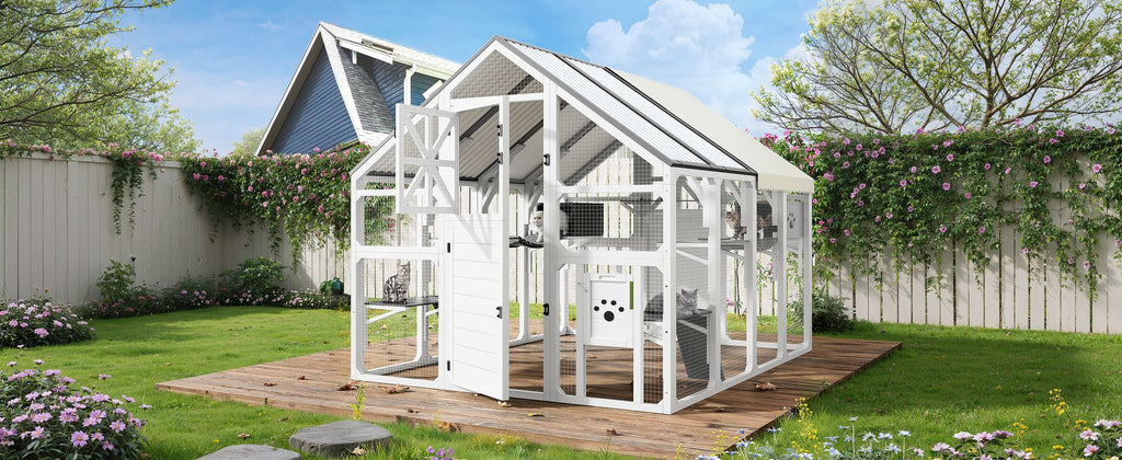 Extra Large Catio Outdoor Cat Enclosure with 7 Platforms and 2 Resting Boxes