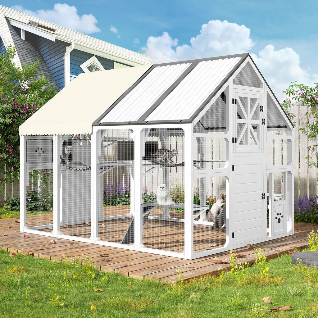 Extra Large Catio Outdoor Cat Enclosure with 7 Platforms and 2 Resting Boxes