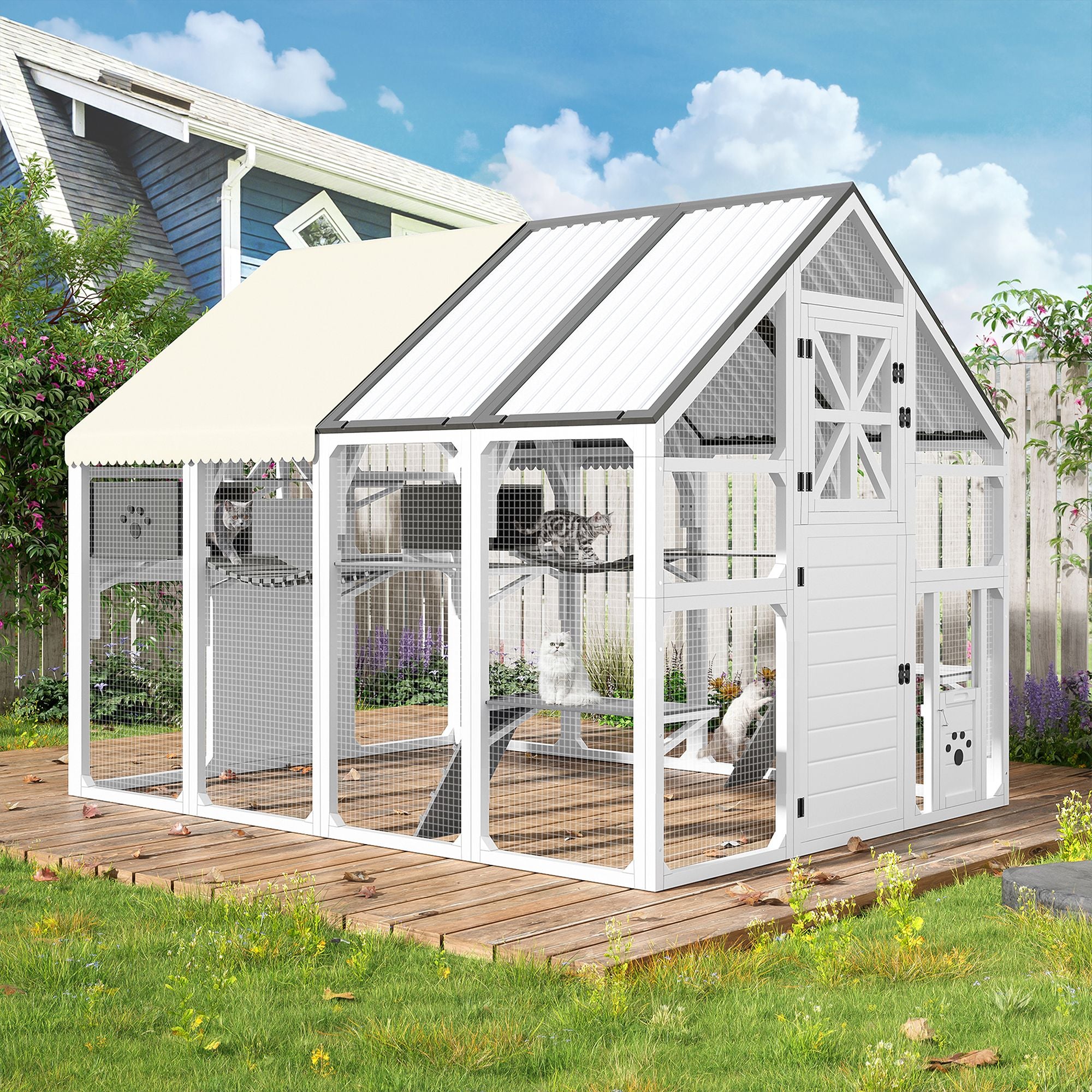 Extra Large Catio Outdoor Cat Enclosure with 7 Platforms and 2 Resting Boxes
