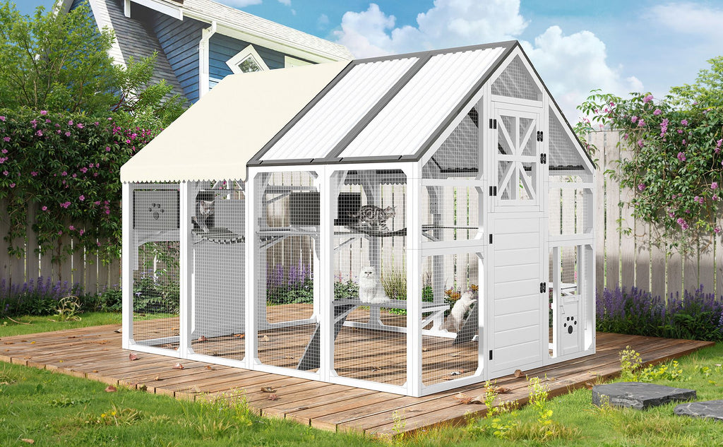 Extra Large Catio Outdoor Cat Enclosure with 7 Platforms and 2 Resting Boxes