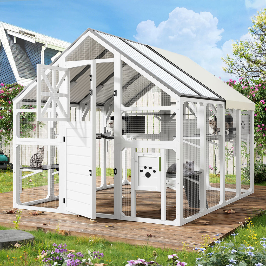 Extra Large Catio Outdoor Cat Enclosure with 7 Platforms and 2 Resting Boxes