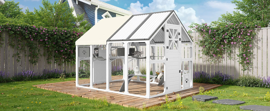 Extra Large Catio Outdoor Cat Enclosure with 7 Platforms and 2 Resting Boxes