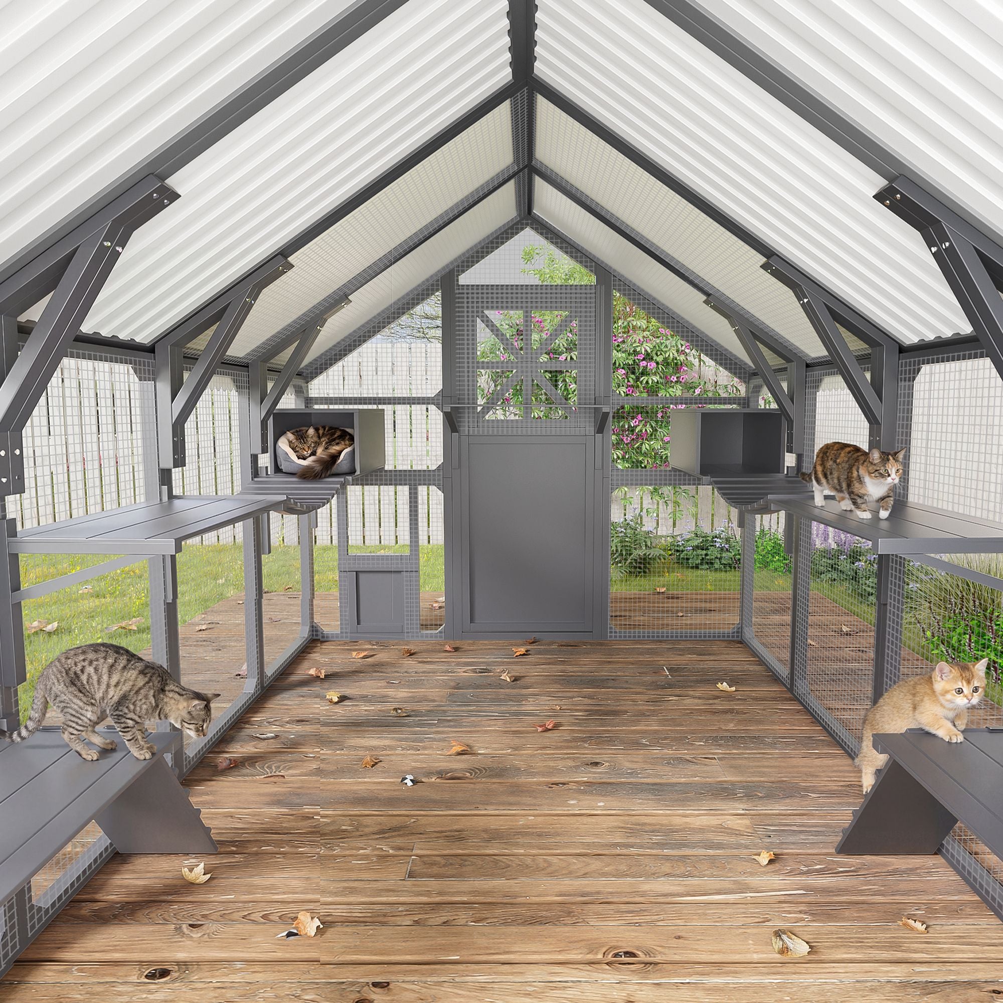 Extra Large Catio Outdoor Cat Enclosure with 7 Platforms and 2 Resting Boxes