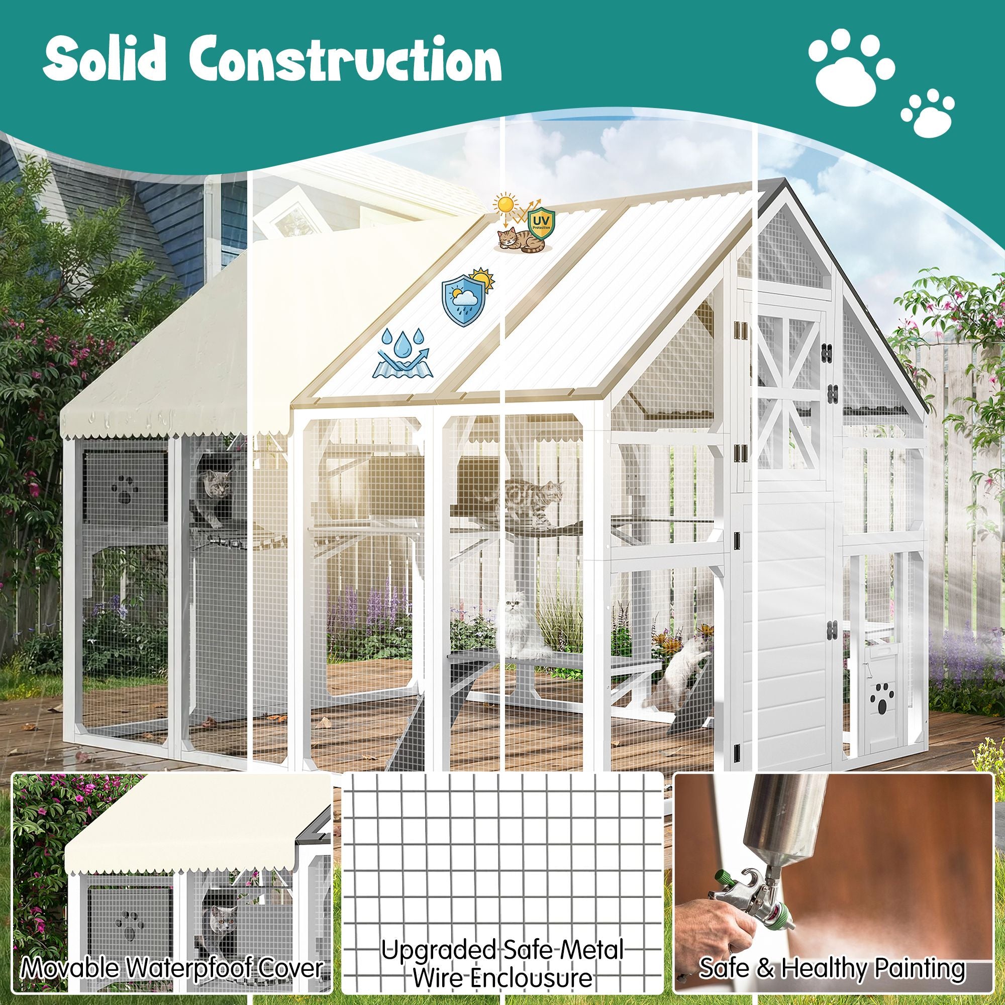 Extra Large Catio Outdoor Cat Enclosure with 7 Platforms and 2 Resting Boxes