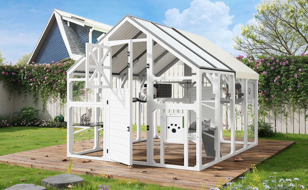 Extra Large Catio Outdoor Cat Enclosure with 7 Platforms and 2 Resting Boxes