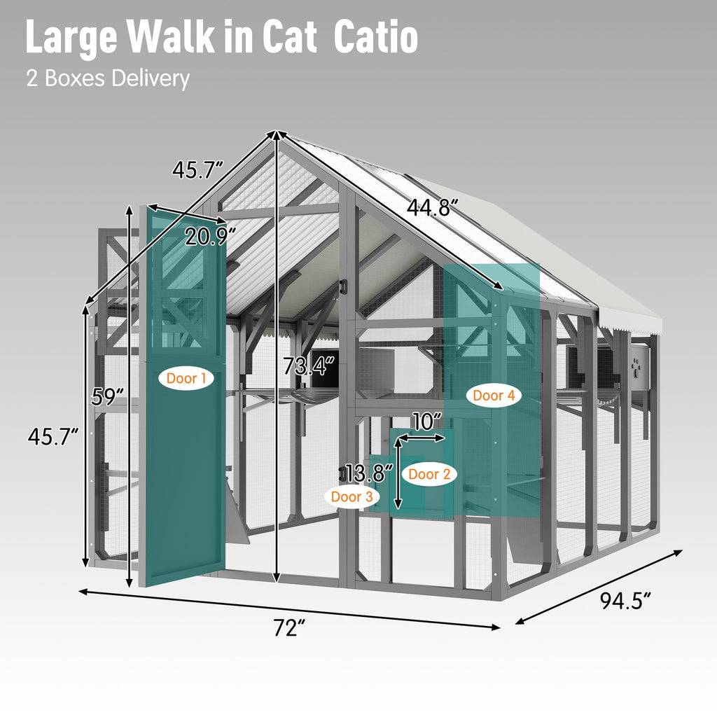 Extra Large Catio Outdoor Cat Enclosure with 7 Platforms and 2 Resting Boxes