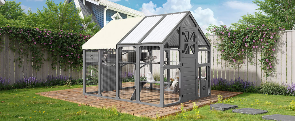 Extra Large Catio Outdoor Cat Enclosure with 7 Platforms and 2 Resting Boxes