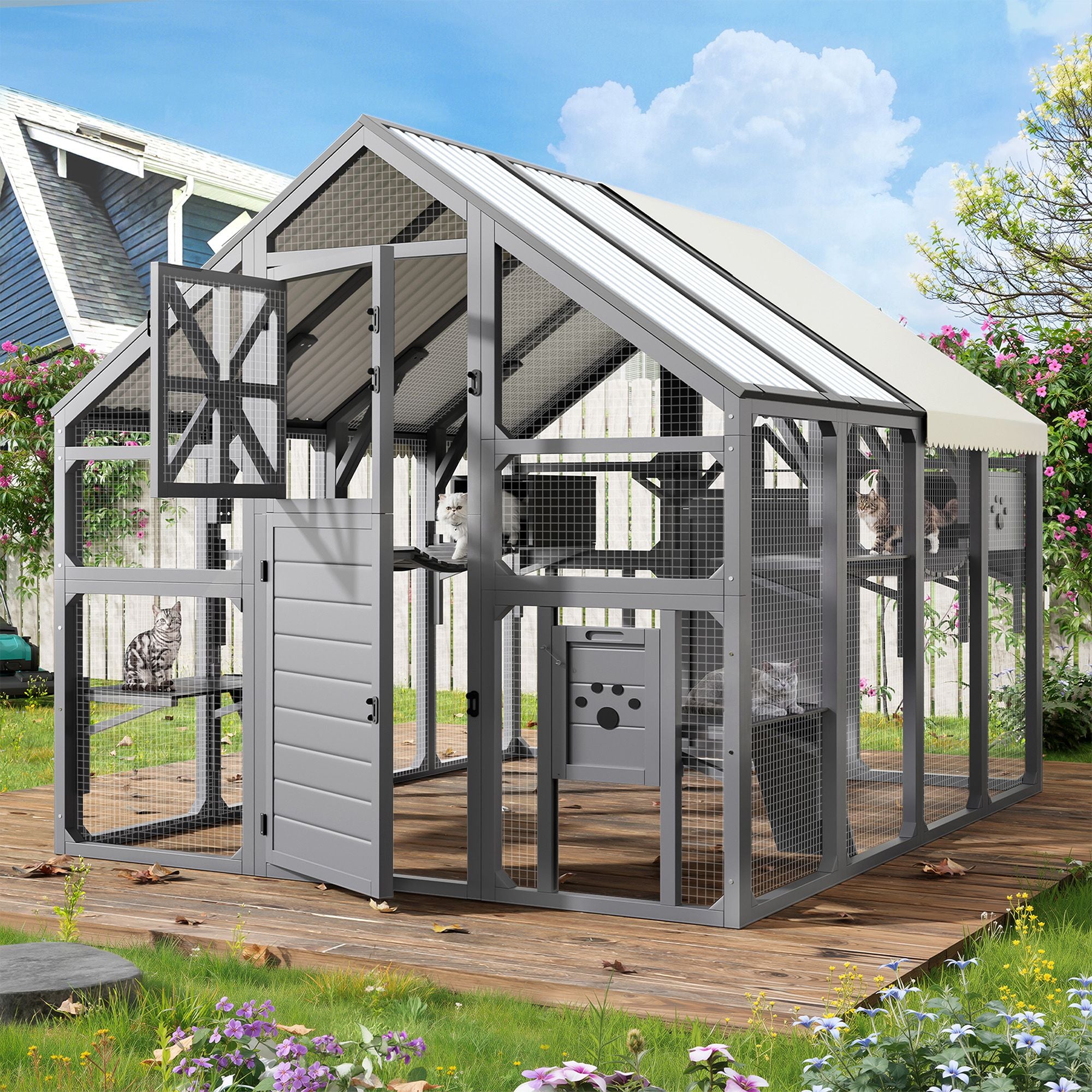 Extra Large Catio Outdoor Cat Enclosure with 7 Platforms and 2 Resting Boxes