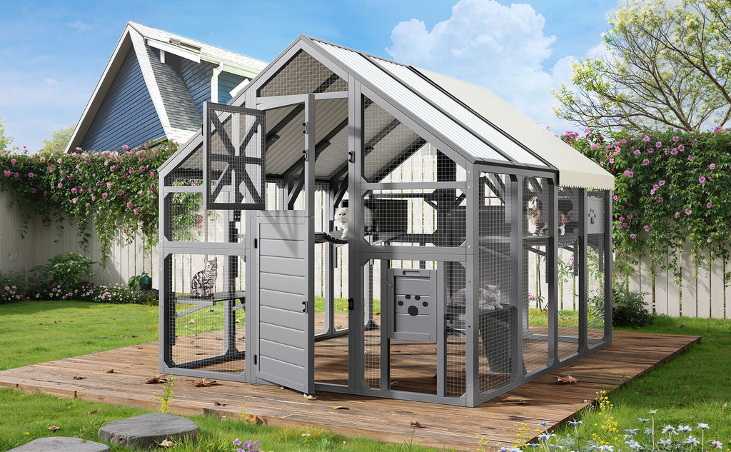 Extra Large Catio Outdoor Cat Enclosure with 7 Platforms and 2 Resting Boxes