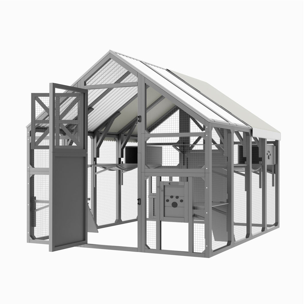 Extra Large Catio Outdoor Cat Enclosure with 7 Platforms and 2 Resting Boxes