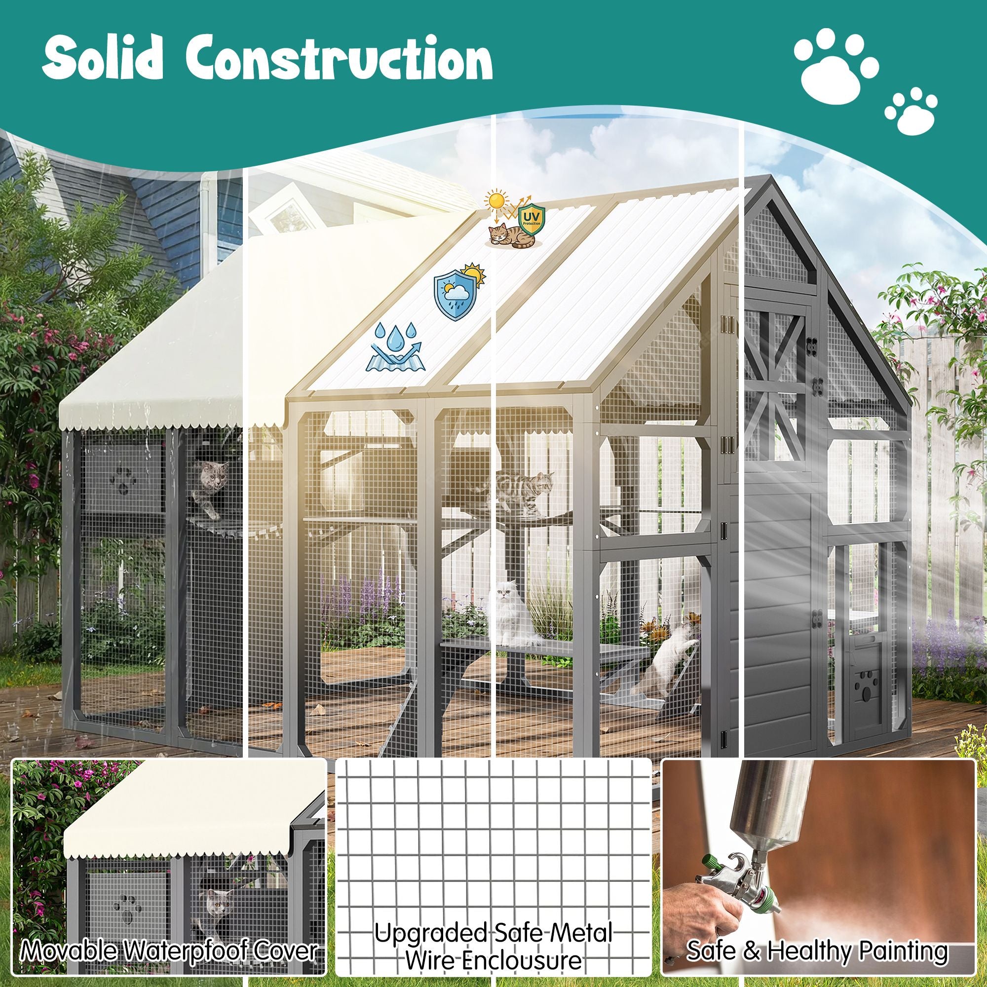 Extra Large Catio Outdoor Cat Enclosure with 7 Platforms and 2 Resting Boxes