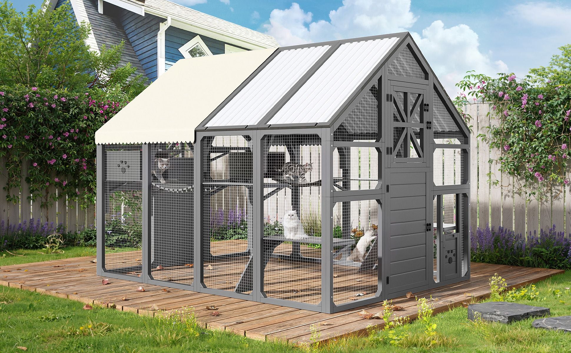 Extra Large Catio Outdoor Cat Enclosure with 7 Platforms and 2 Resting Boxes