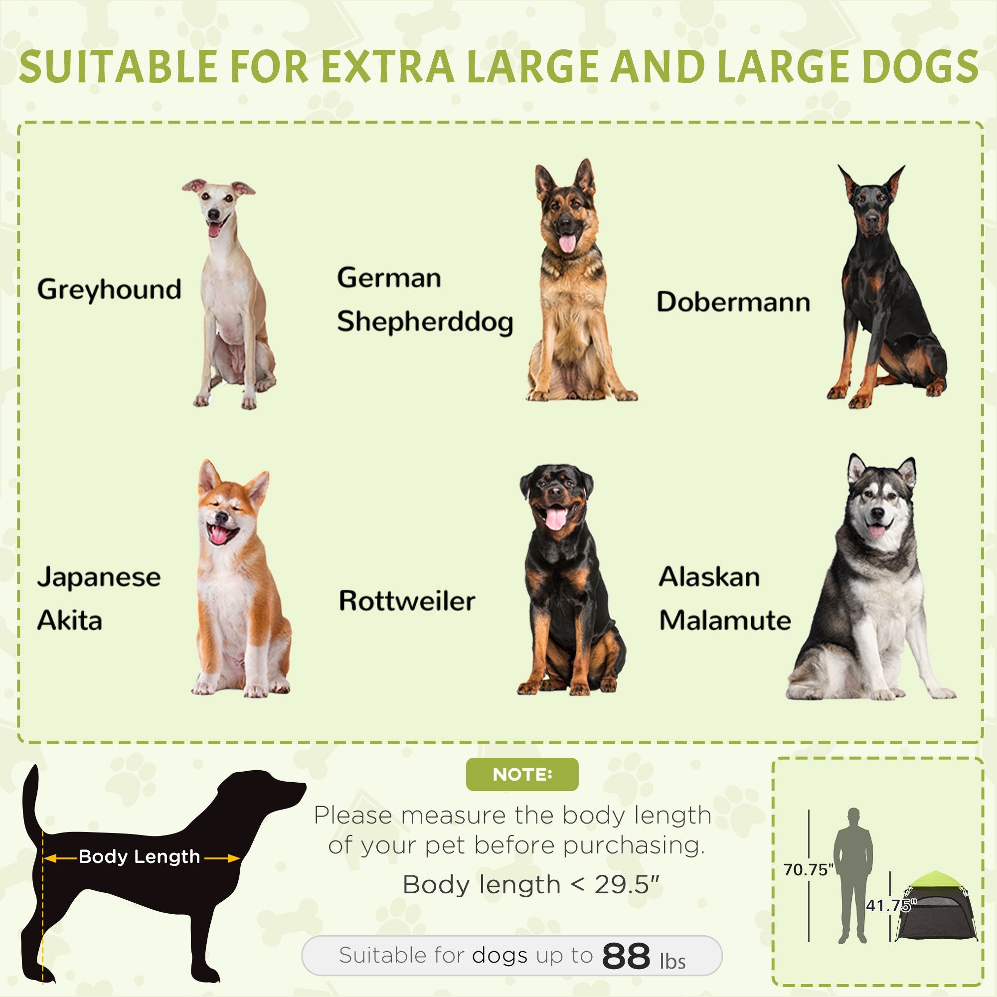 Extra Large Dog Portable Camping Tent with Carrying Bag for Beach Backyard Home in Green