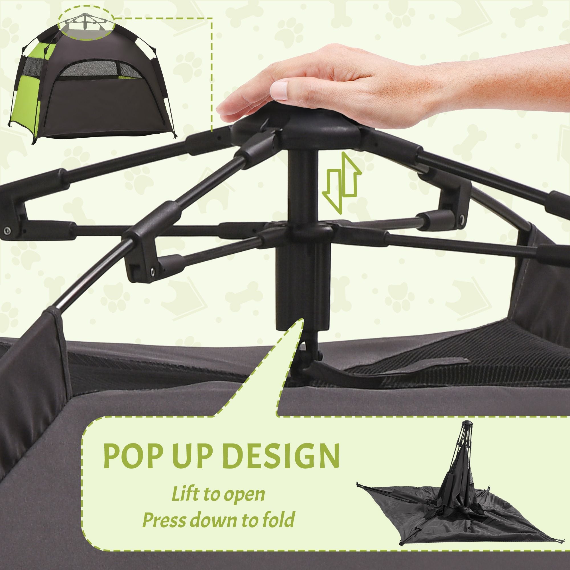Extra Large Dog Portable Camping Tent with Carrying Bag for Beach Backyard Home in Green