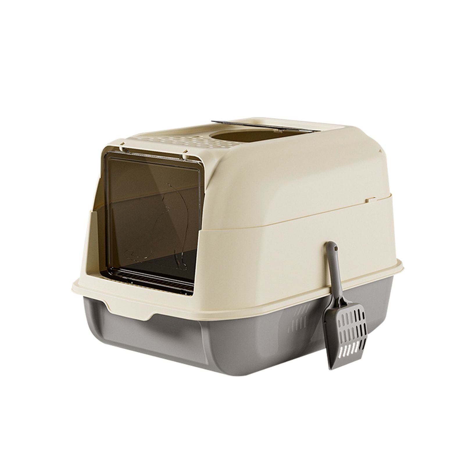 Extra Large Dual-Entry Cat Litter Box, Convertible Open/Enclosed
