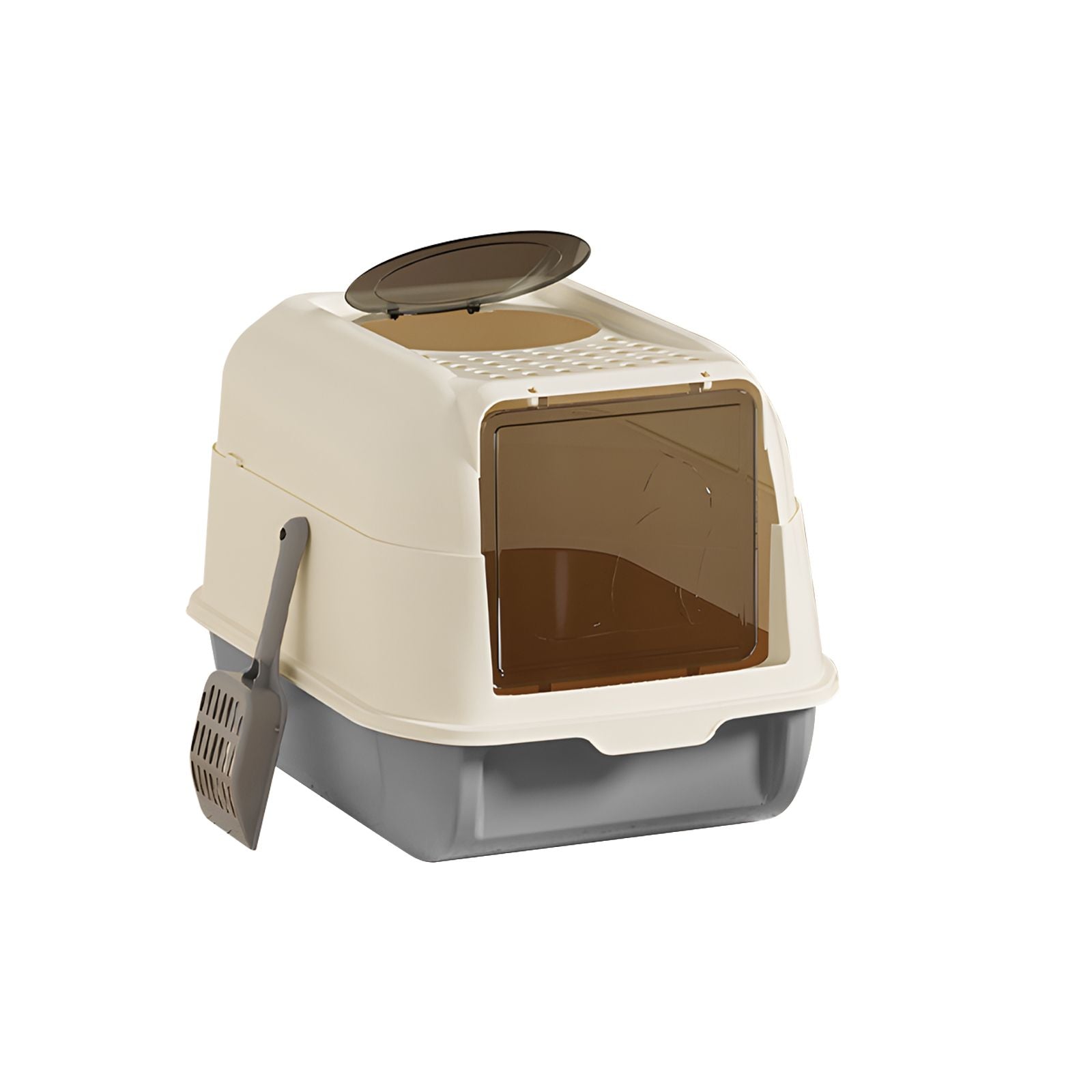 Extra Large Dual-Entry Cat Litter Box, Convertible Open/Enclosed