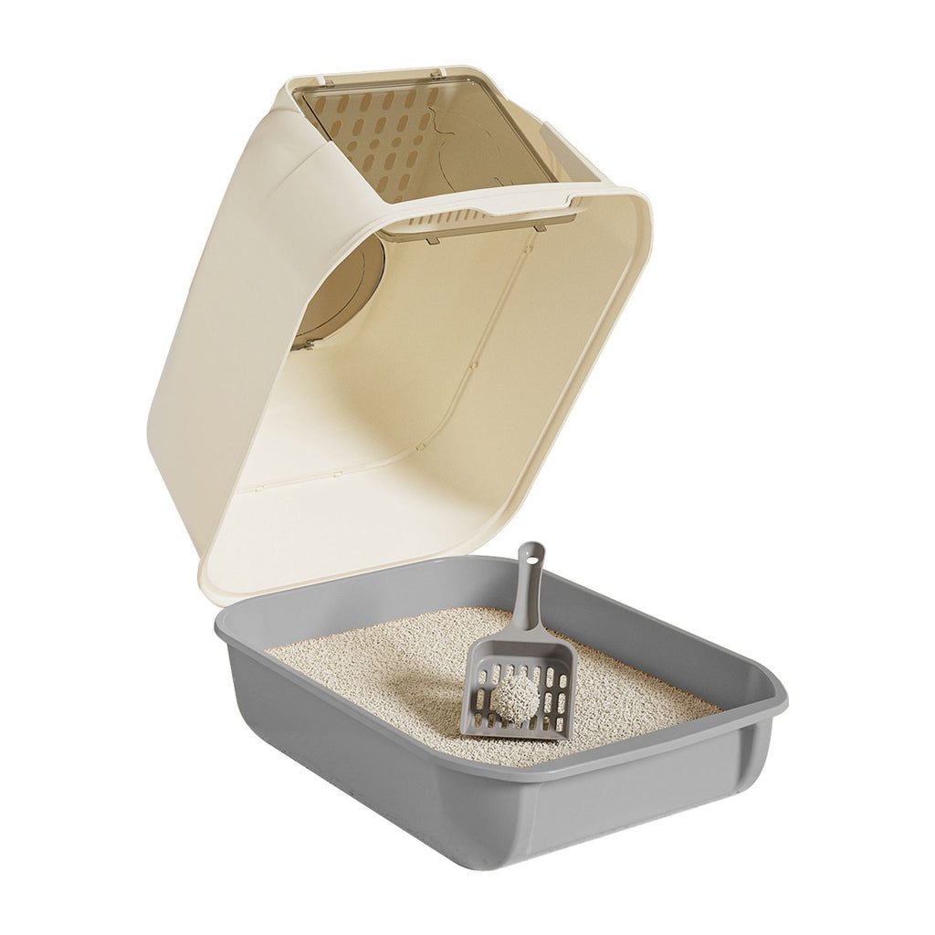Extra Large Dual-Entry Cat Litter Box, Convertible Open/Enclosed