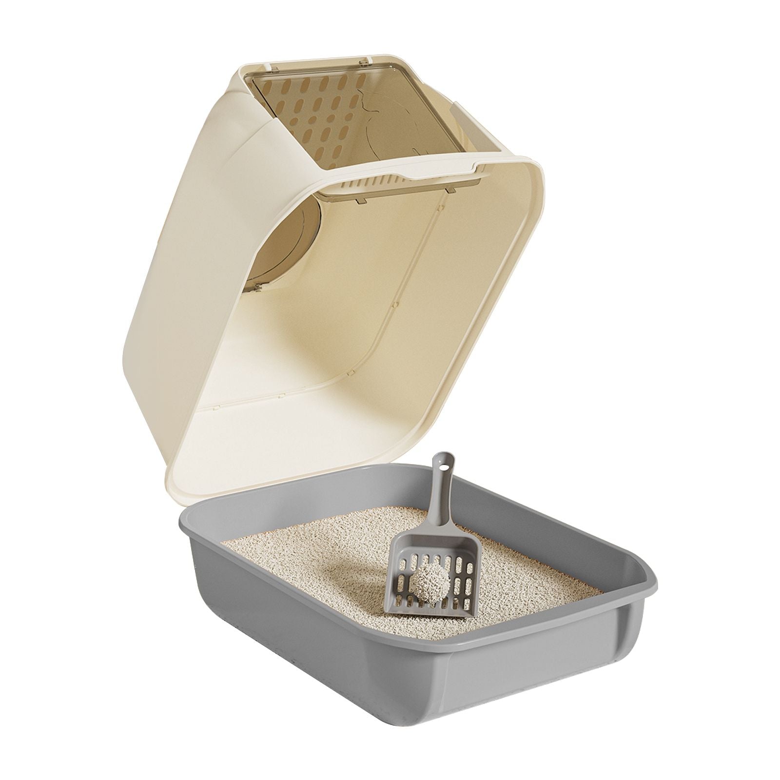 Extra Large Dual-Entry Cat Litter Box, Convertible Open/Enclosed