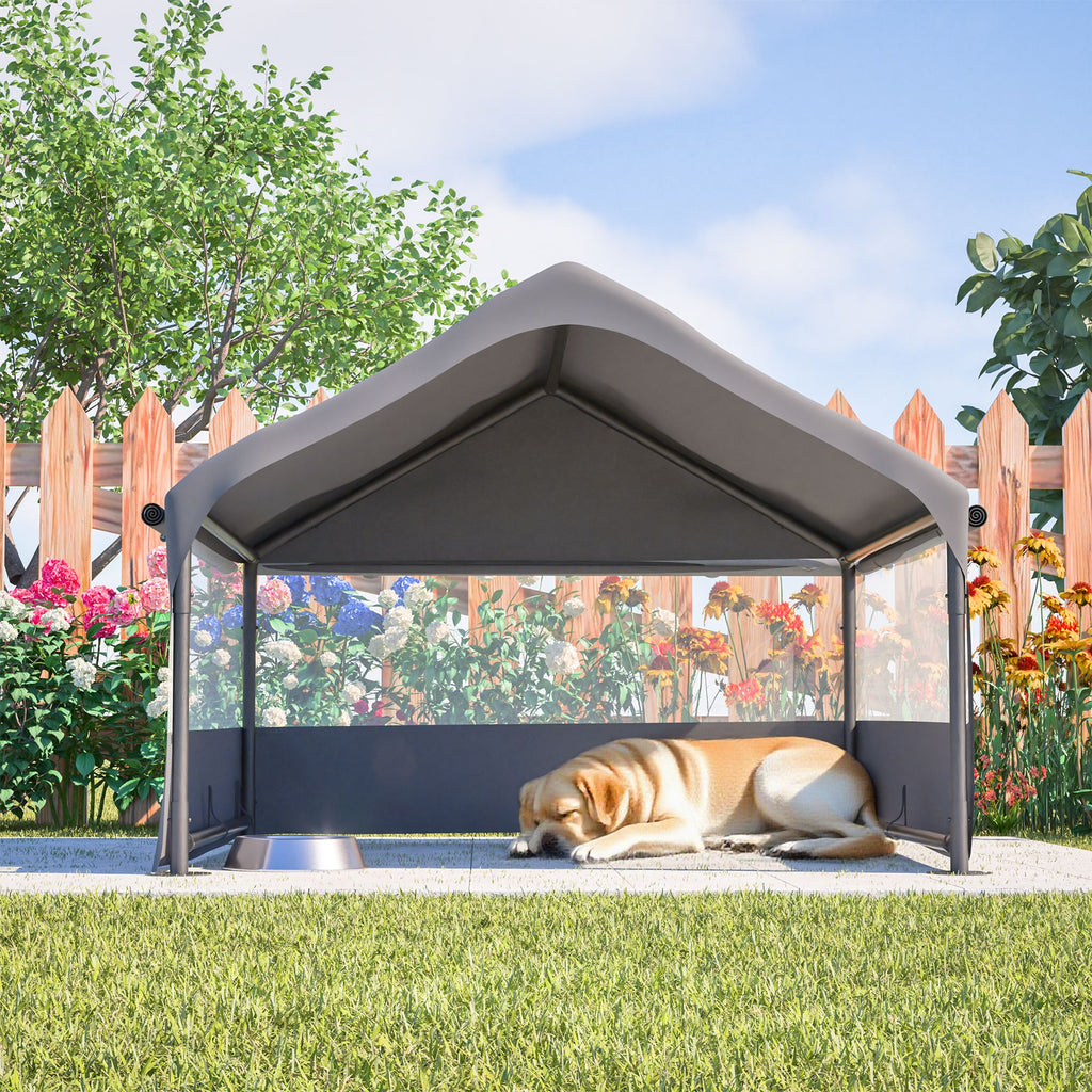 Extra Large Outdoor Dog House Tent with 3-Sided Mesh Windows, Breathable Sun Rain Cover Pet Shelter