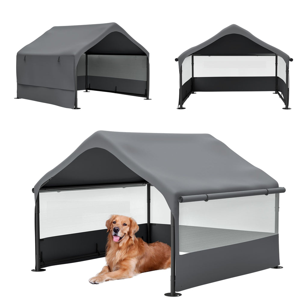 Extra Large Outdoor Dog House Tent with 3-Sided Mesh Windows, Breathable Sun Rain Cover Pet Shelter