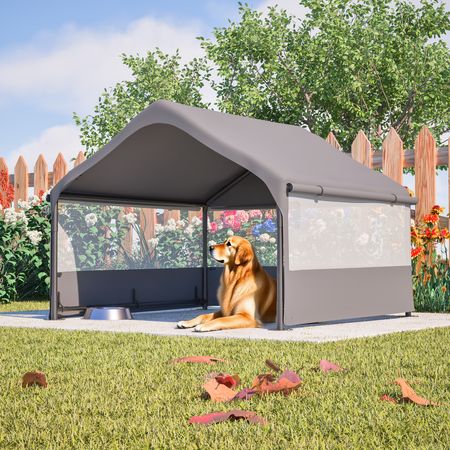 Extra Large Outdoor Dog House Tent with 3-Sided Mesh Windows, Breathable Sun Rain Cover Pet Shelter