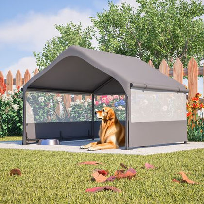 Extra Large Outdoor Dog House Tent with 3-Sided Mesh Windows, Breathable Sun Rain Cover Pet Shelter