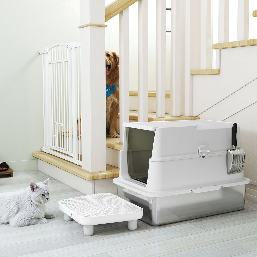 Extra Large Stainless Steel Cat Litter Box for Big Cats with Flip Cover, High-Sided Enclosure & Scoop