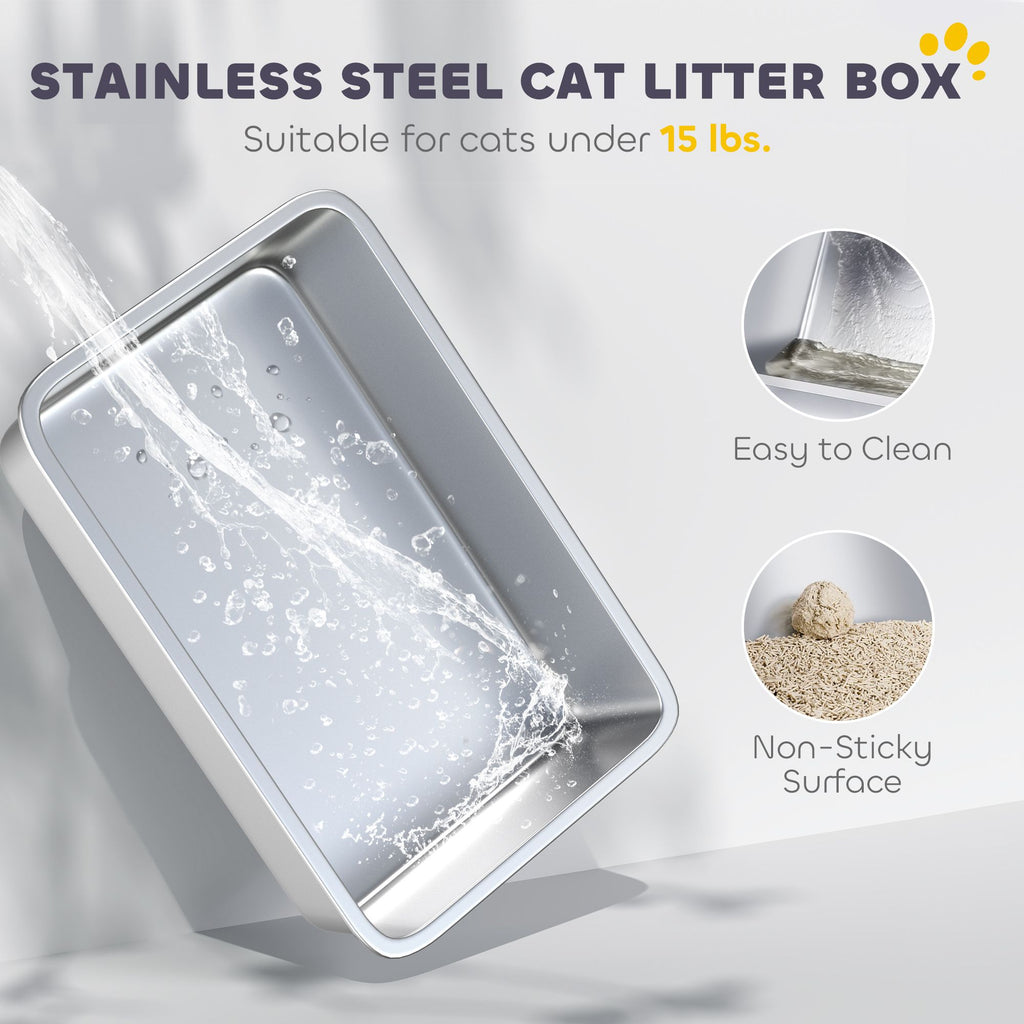 Extra Large Stainless Steel Litter Box, Enclosed Cat Litter Box with Scoop, Deodorizer Bag, Sand Drop Pedal