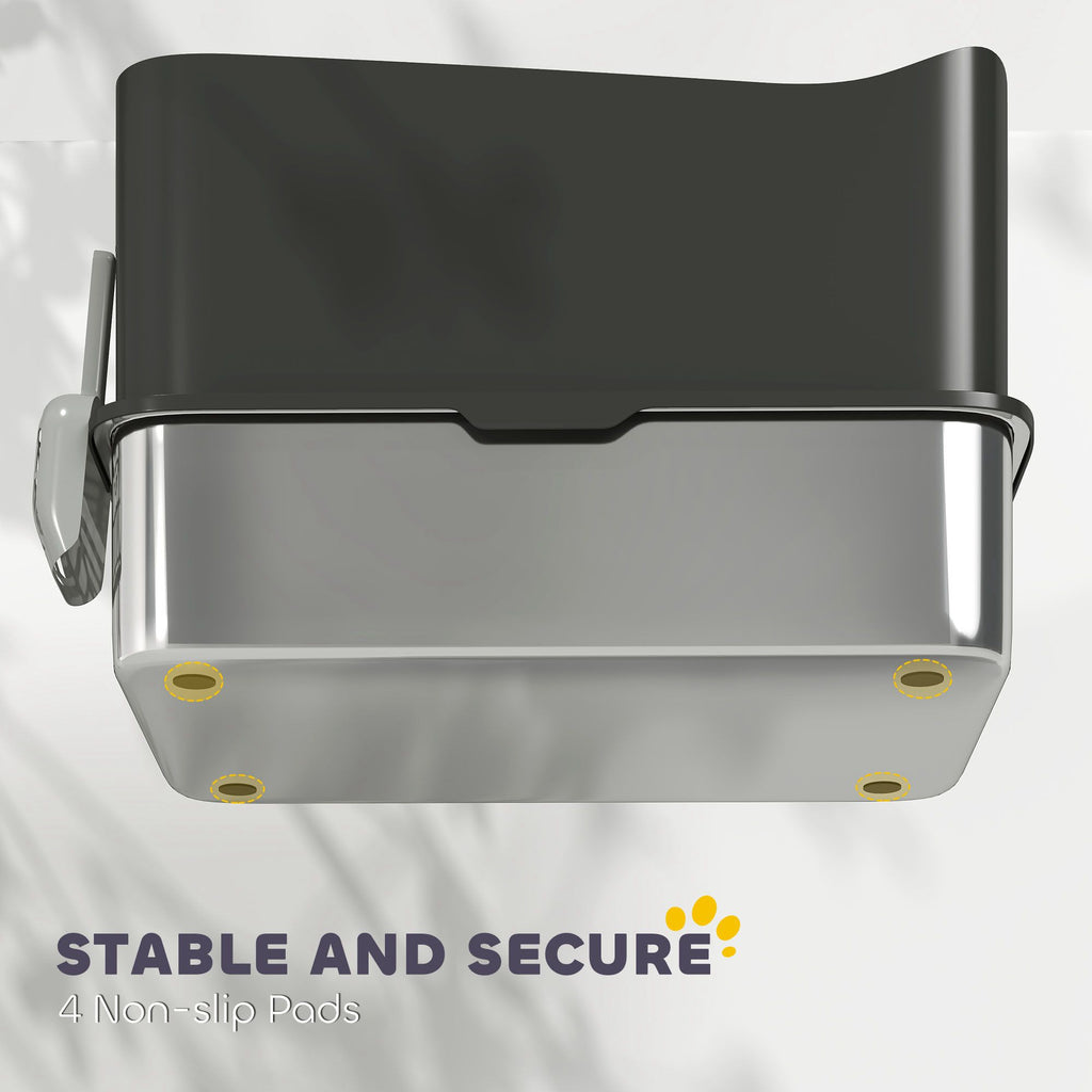 Extra Large Stainless Steel Litter Box, Enclosed Cat Litter Box with Scoop, Top Entrance, Non-slip Pads, Black