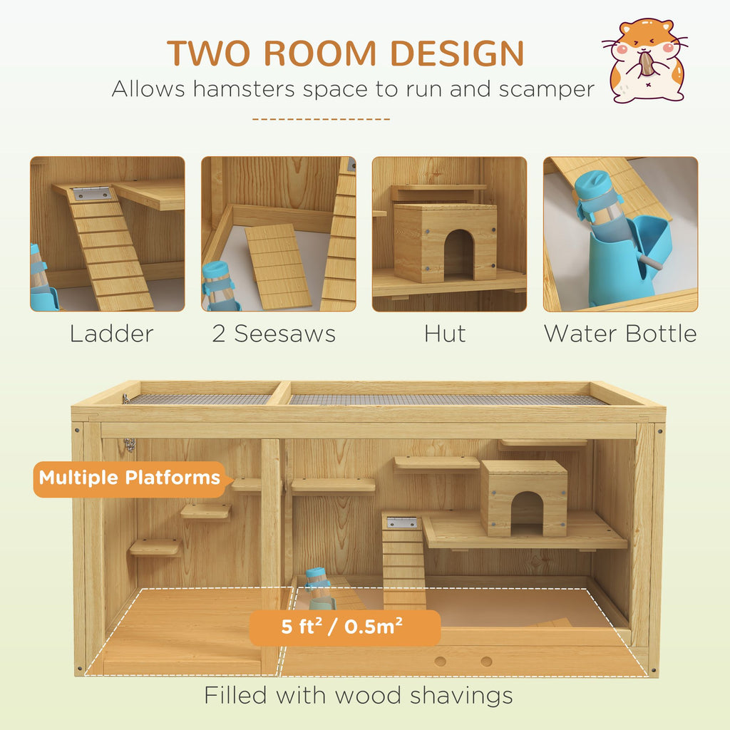 Extra Large Wooden Hamster Cage with Pull-out Tray, Seesaws, Ladder